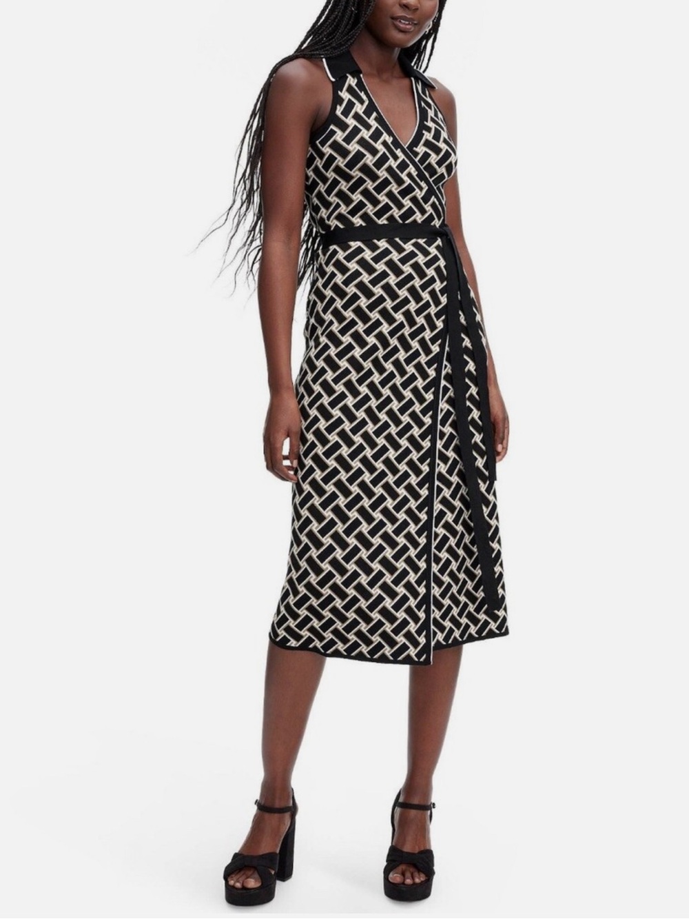 Diane Von Furstenburg X Target Collared Vintage Weave Knit Midi Wrap Dress